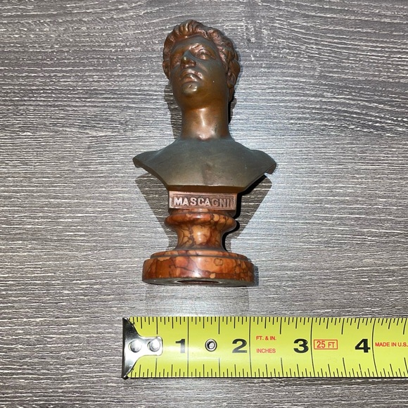 VINTAGE PIETRO MASCAGNI Italian Composer Bronze Statuette Sculpture Marble Base - Picture 10 of 10